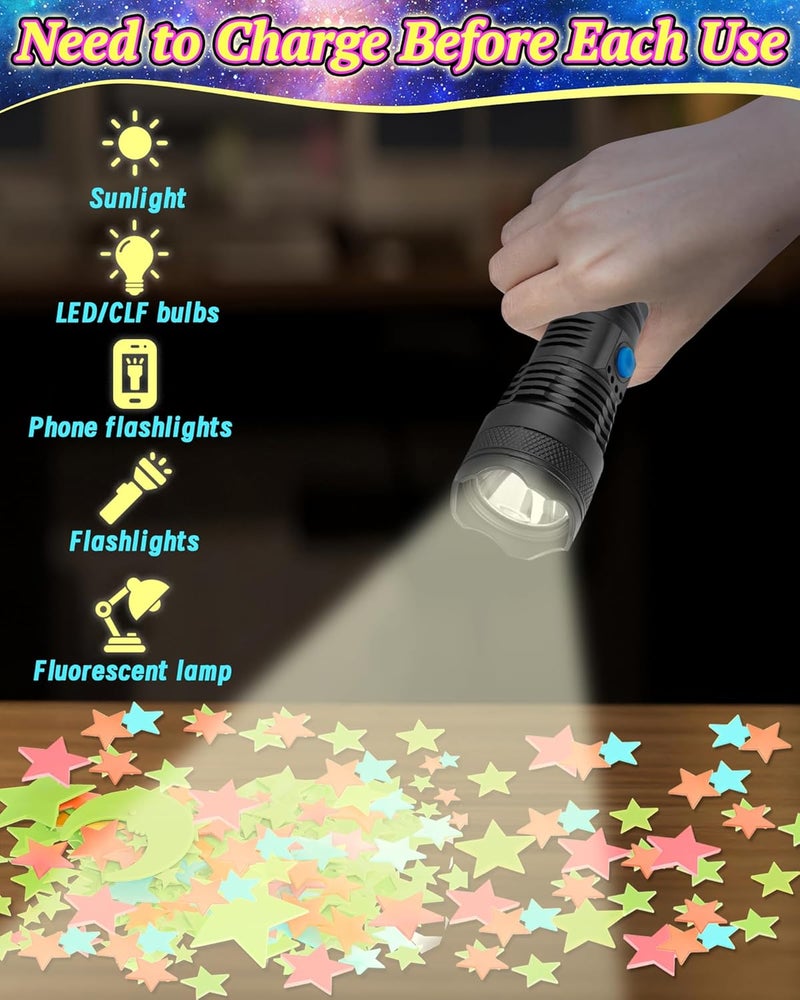Oomloid 201 Pcs Glow in The Dark Stars Stickers for Ceiling, Toddler Wall Room Decor Gifts, Luminous 3D Glowing Stars Stocking Stuffers for Kids Boys Girls - Multi - Image 4